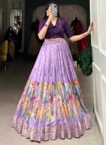 Dola Silk Lavender Festival Wear Kalamkari Print Ready To Wear Lehenga Choli